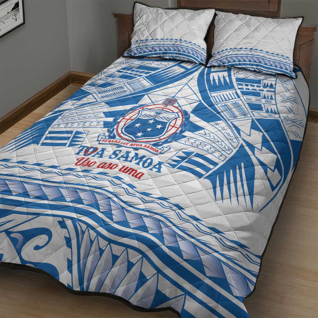Toa Samoa Rugby Custom Quilt Bed Set Uso aso uma Samoan Pattern White - Polynesian Pride