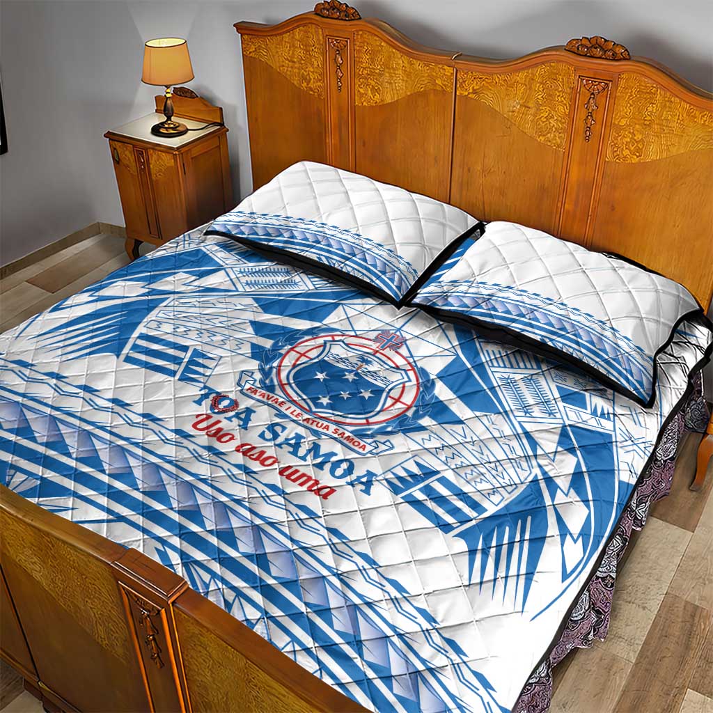 Toa Samoa Rugby Custom Quilt Bed Set Uso aso uma Samoan Pattern White - Polynesian Pride