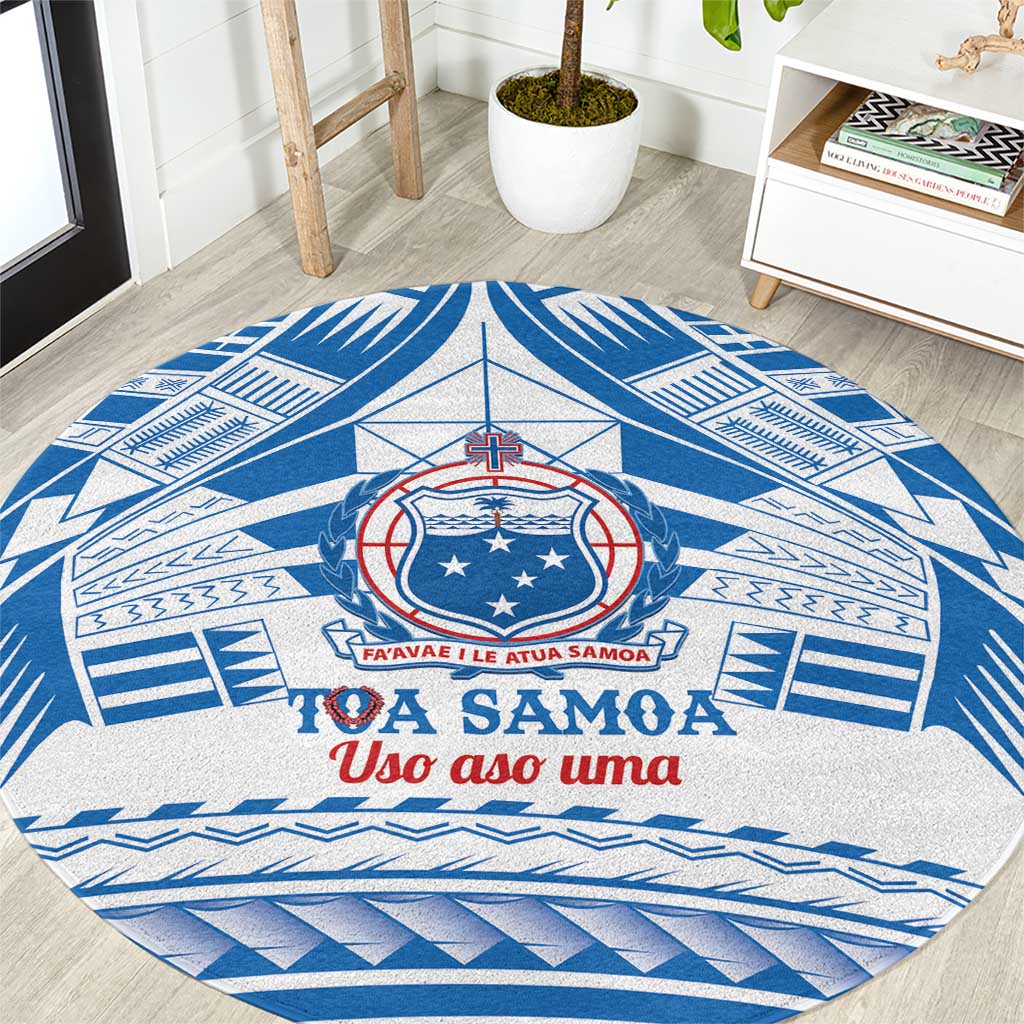 Toa Samoa Rugby Custom Round Carpet Uso aso uma Samoan Pattern White - Polynesian Pride