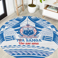 Toa Samoa Rugby Custom Round Carpet Uso aso uma Samoan Pattern White - Polynesian Pride