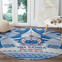 Toa Samoa Rugby Custom Round Carpet Uso aso uma Samoan Pattern White - Polynesian Pride