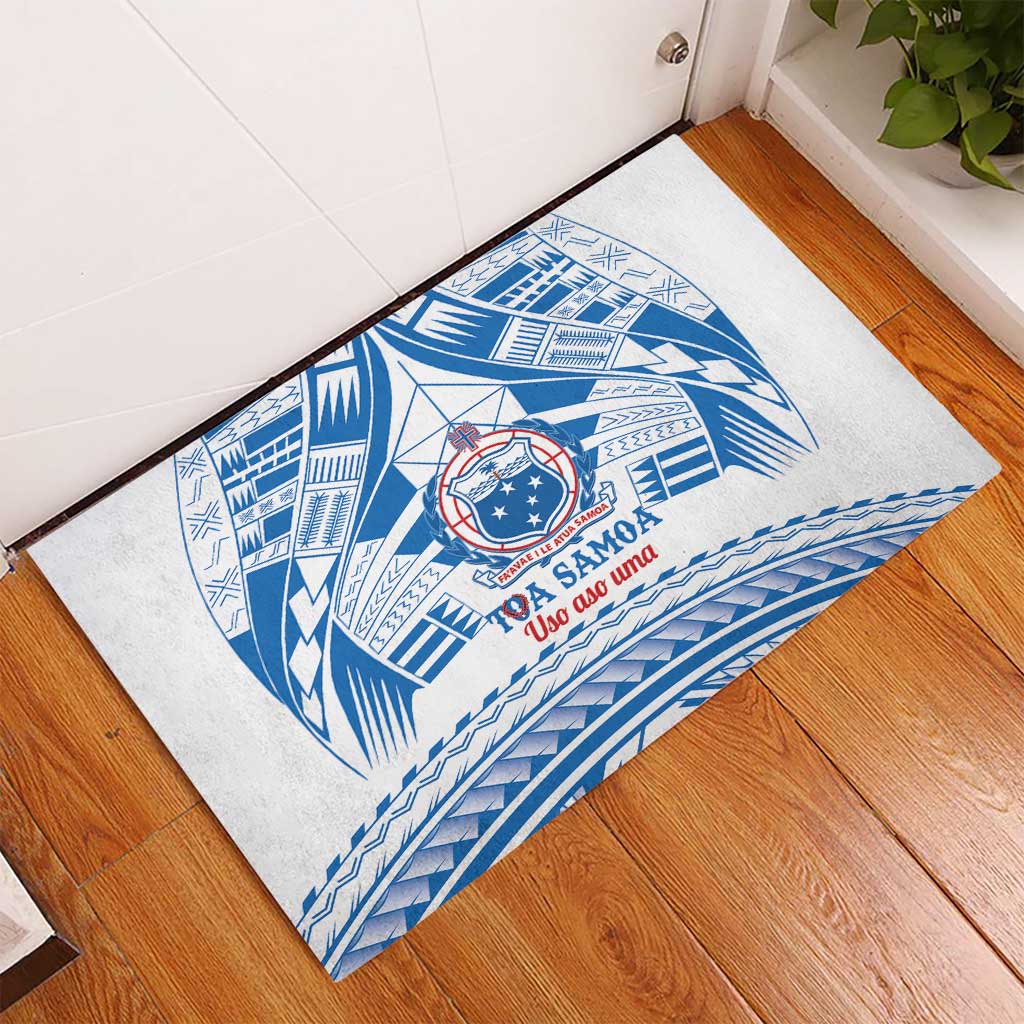 Toa Samoa Rugby Custom Rubber Doormat Uso aso uma Samoan Pattern White - Polynesian Pride