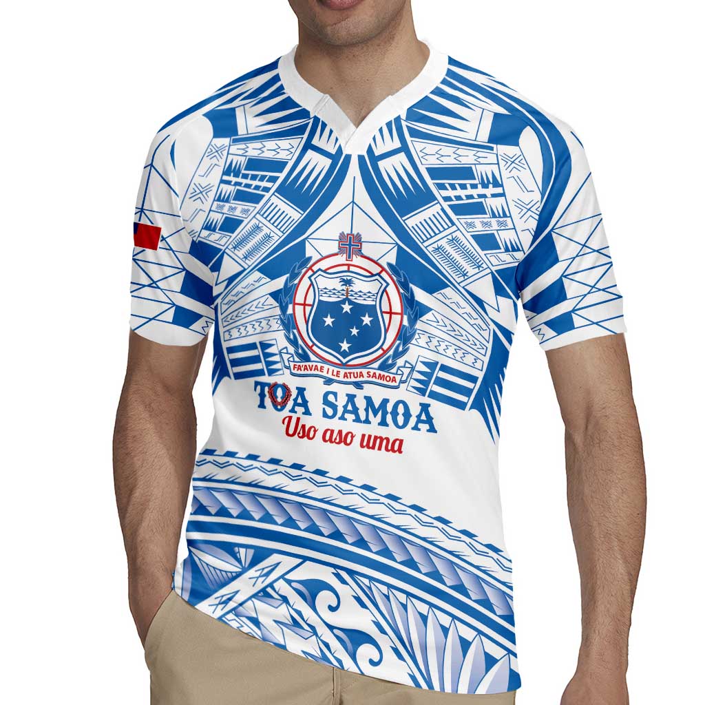 Toa Samoa Rugby Custom Rugby Jersey Uso aso uma Samoan Pattern White - Polynesian Pride