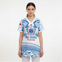 Toa Samoa Rugby Custom Scrub Top Uso aso uma Samoan Pattern White - Polynesian Pride