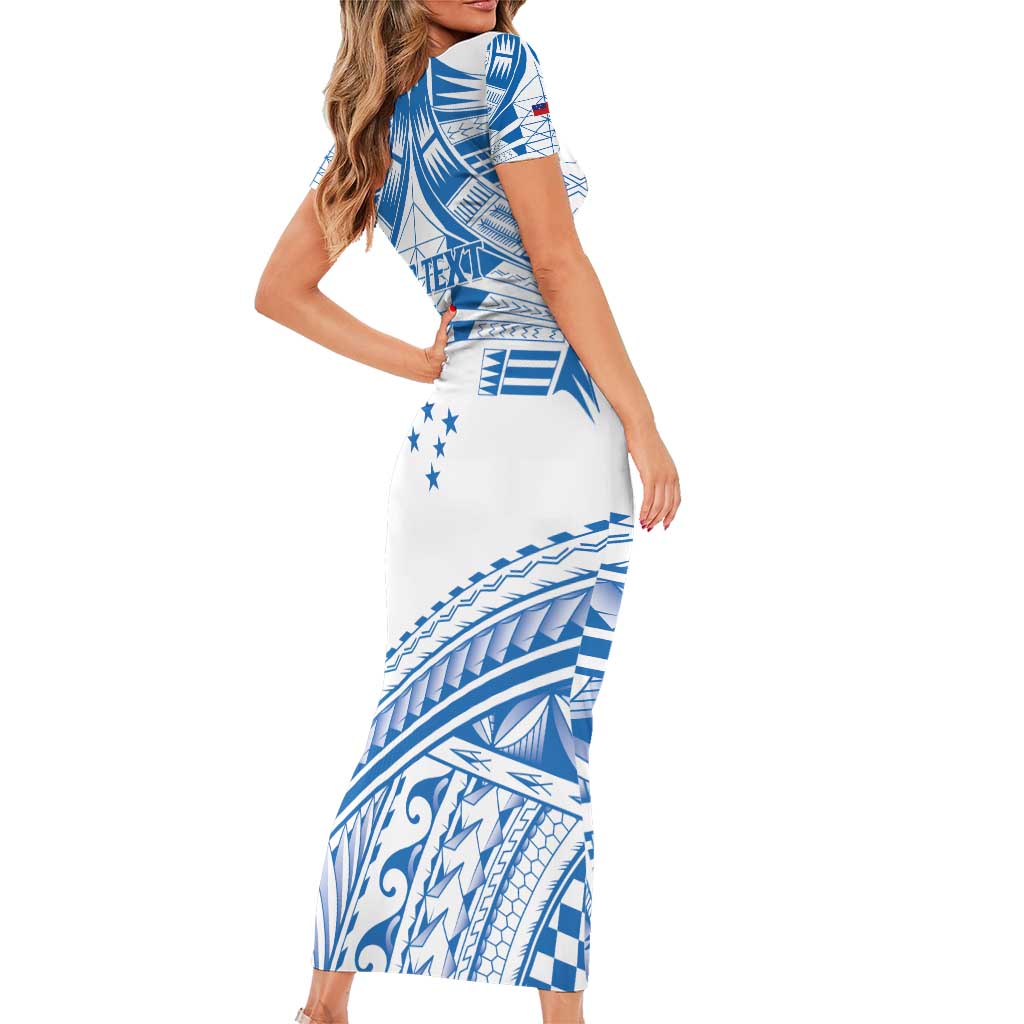 Toa Samoa Rugby Custom Short Sleeve Bodycon Dress Uso aso uma Samoan Pattern White - Polynesian Pride