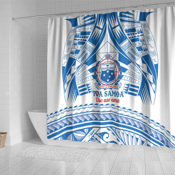 Toa Samoa Rugby Custom Shower Curtain Uso aso uma Samoan Pattern White LT14