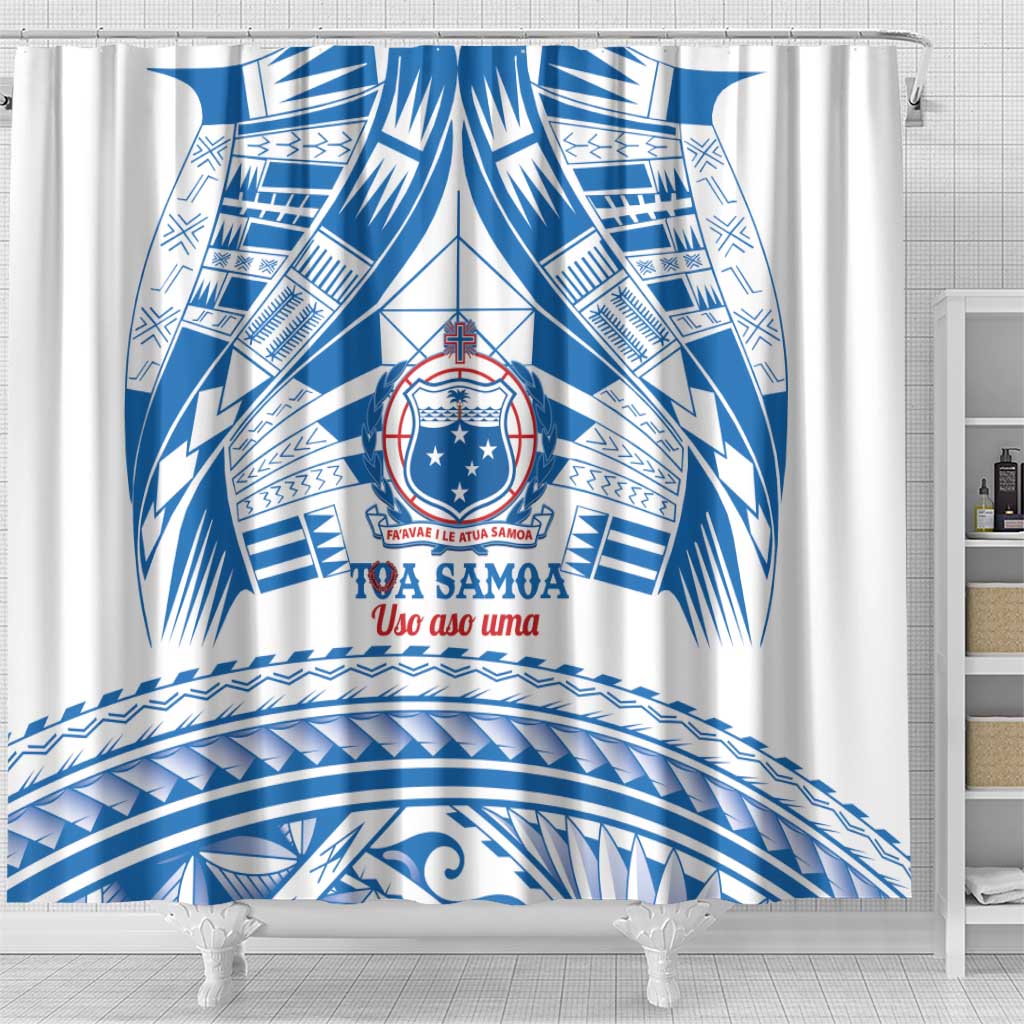 Toa Samoa Rugby Custom Shower Curtain Uso aso uma Samoan Pattern White - Polynesian Pride