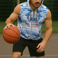 Toa Samoa Rugby Custom Sleeveless Zip Hoodie Uso aso uma Samoan Pattern White - Polynesian Pride