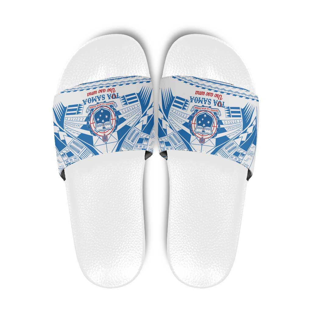 Toa Samoa Rugby Custom Slide Sandals Uso aso uma Samoan Pattern White - Polynesian Pride