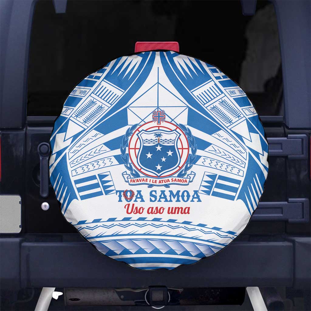 Toa Samoa Rugby Custom Spare Tire Cover Uso aso uma Samoan Pattern White - Polynesian Pride
