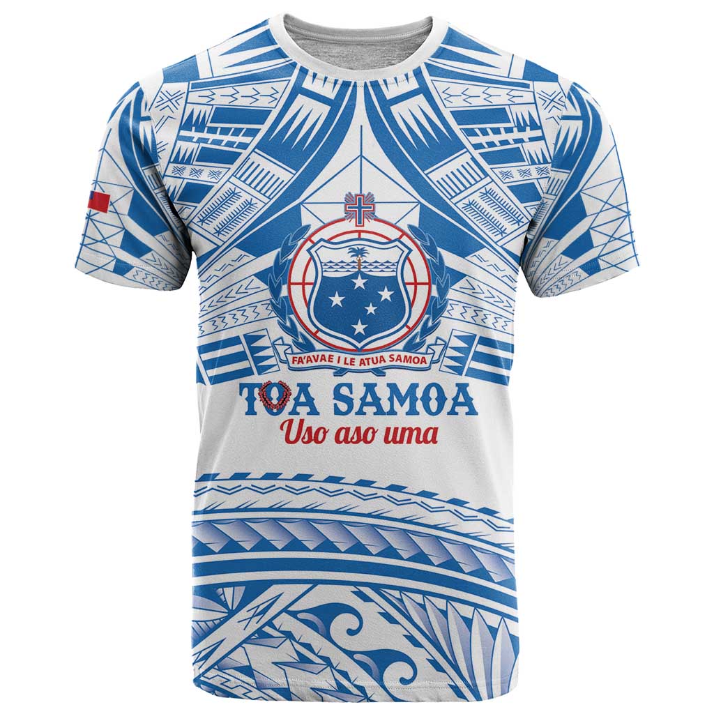 Toa Samoa Rugby Custom T Shirt Uso aso uma Samoan Pattern White - Polynesian Pride