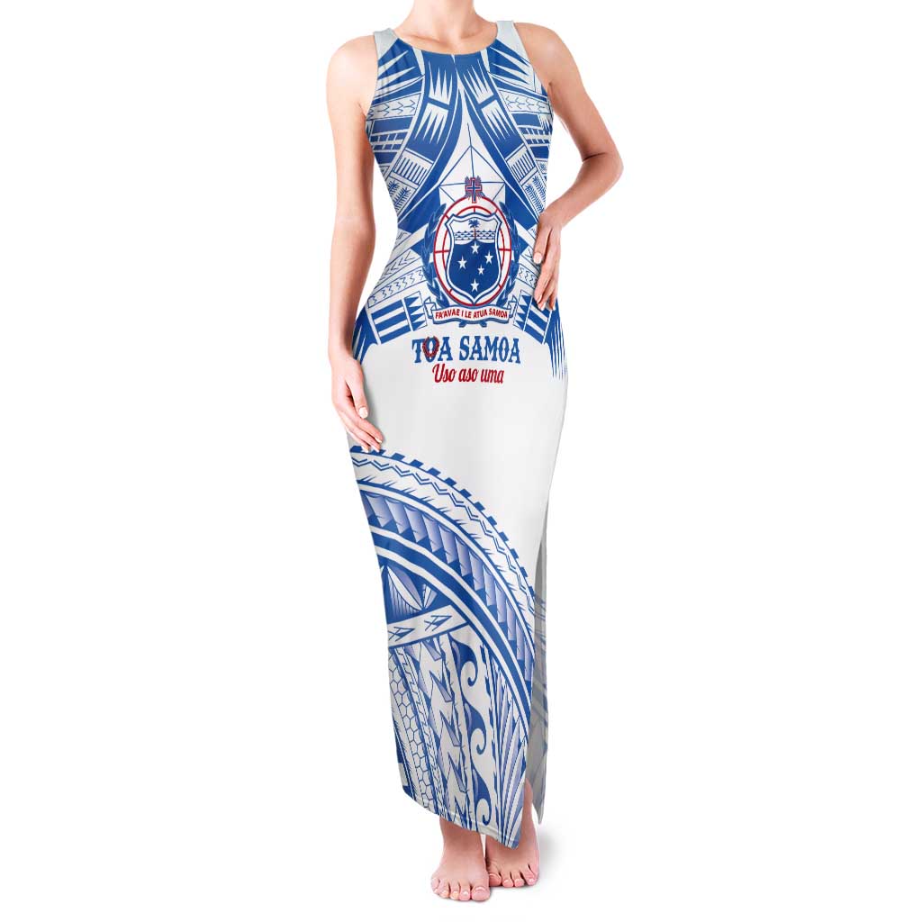 Toa Samoa Rugby Custom Tank Maxi Dress Uso aso uma Samoan Pattern White - Polynesian Pride