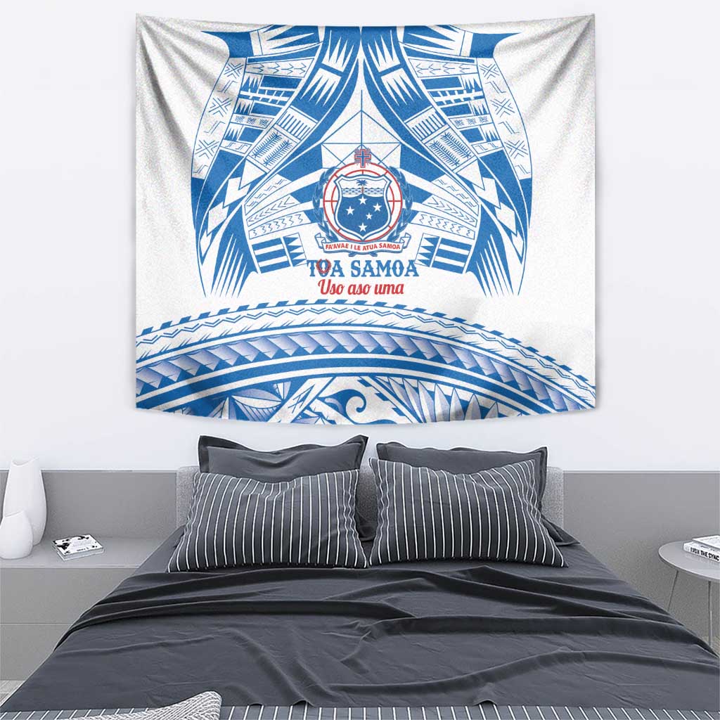 Toa Samoa Rugby Custom Tapestry Uso aso uma Samoan Pattern White - Polynesian Pride