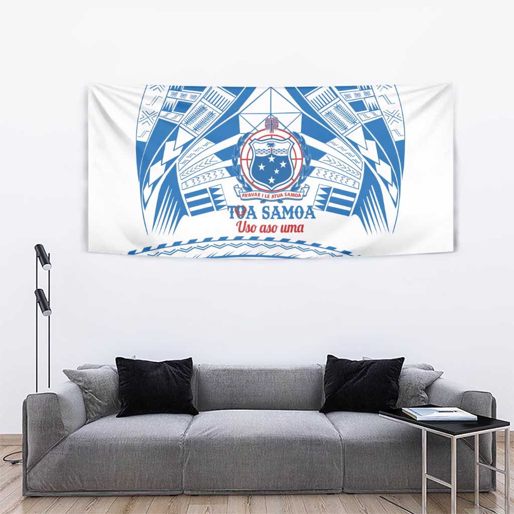 Toa Samoa Rugby Custom Tapestry Uso aso uma Samoan Pattern White - Polynesian Pride