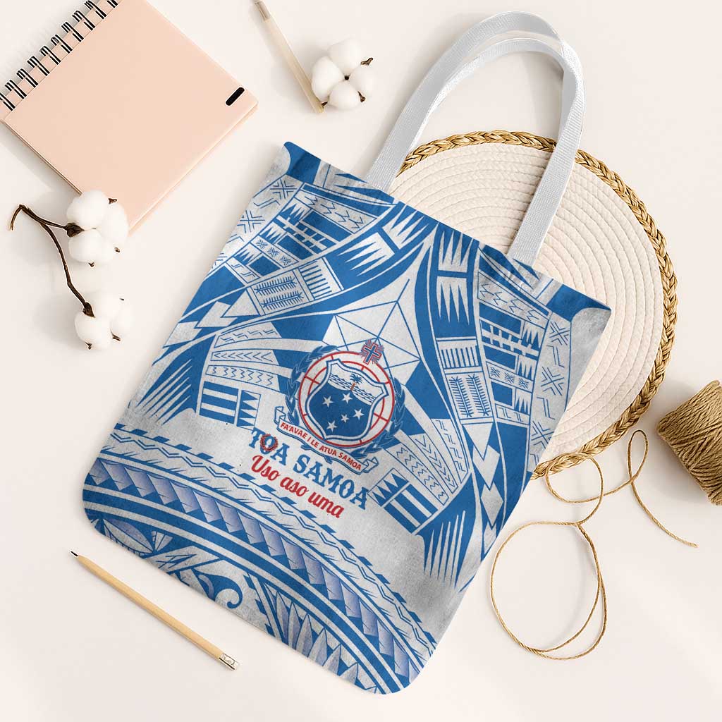 Toa Samoa Rugby Custom Tote Bag Uso aso uma Samoan Pattern White - Polynesian Pride