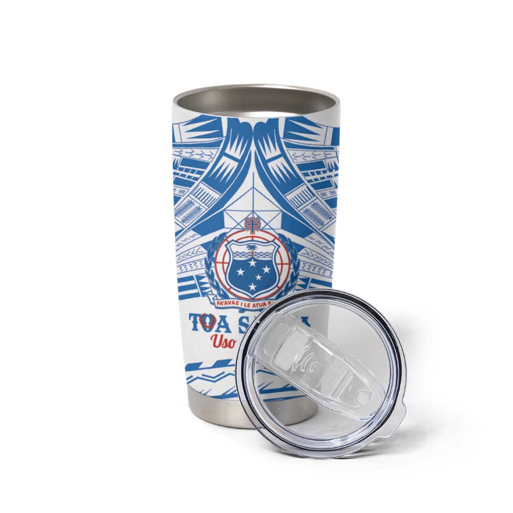 Toa Samoa Rugby Custom Tumbler Cup Uso aso uma Samoan Pattern White - Polynesian Pride