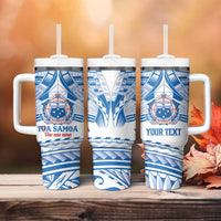 Toa Samoa Rugby Custom Tumbler With Handle Uso aso uma Samoan Pattern White - Polynesian Pride