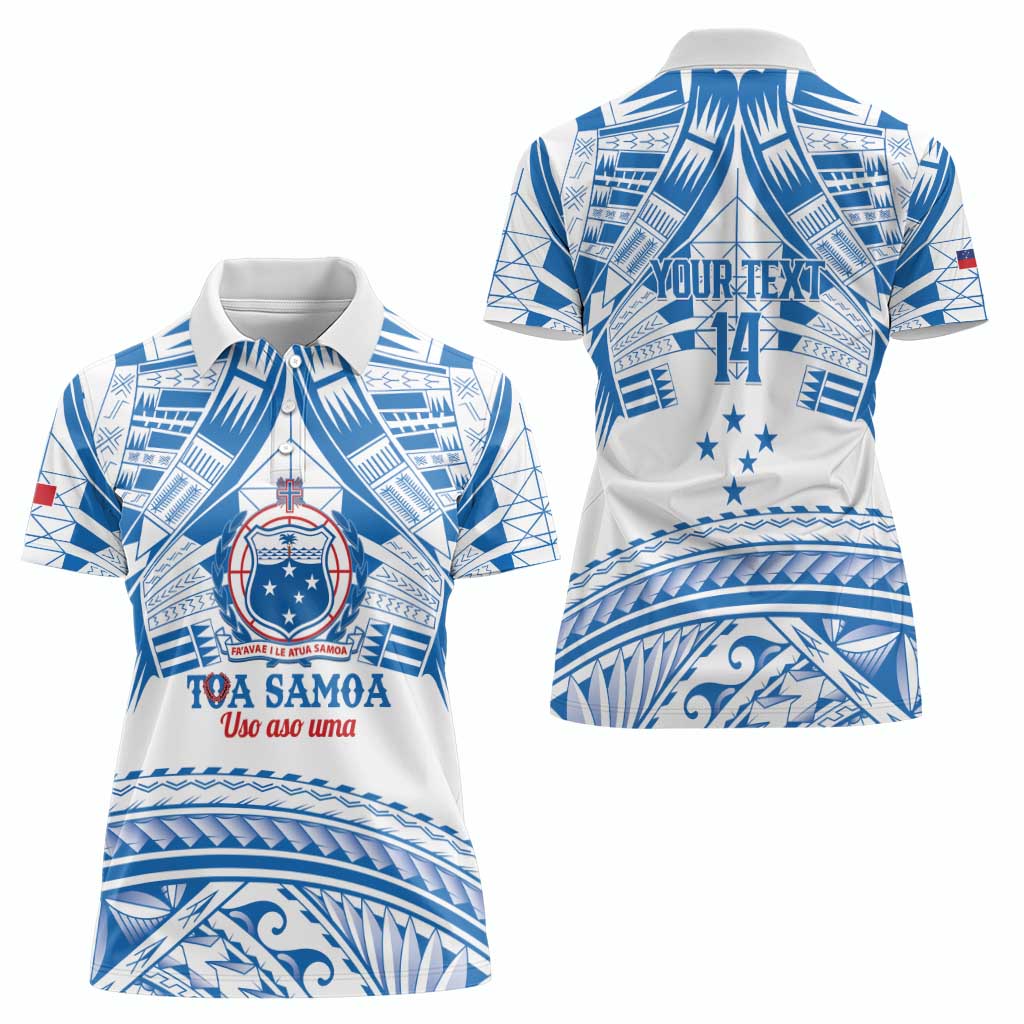 Toa Samoa Rugby Custom Women Polo Shirt Uso aso uma Samoan Pattern White - Polynesian Pride