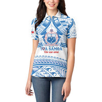 Toa Samoa Rugby Custom Women Polo Shirt Uso aso uma Samoan Pattern White - Polynesian Pride