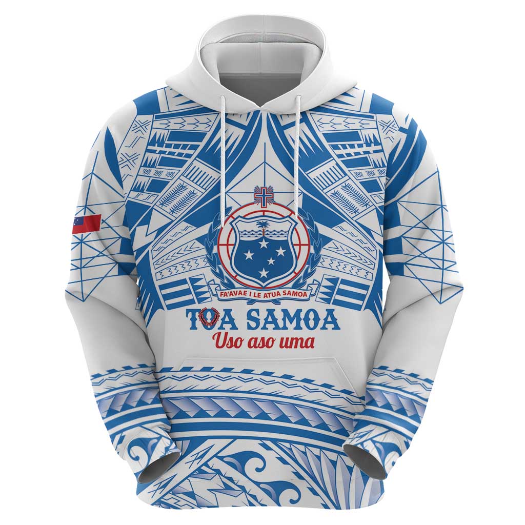 Toa Samoa Rugby Custom Zip Hoodie Uso aso uma Samoan Pattern White - Polynesian Pride