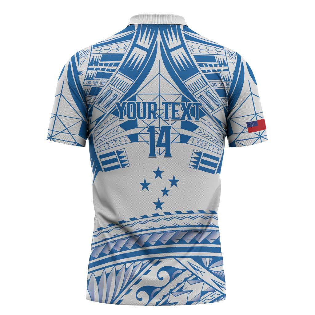 Toa Samoa Rugby Custom Zipper Polo Shirt Uso aso uma Samoan Pattern White - Polynesian Pride
