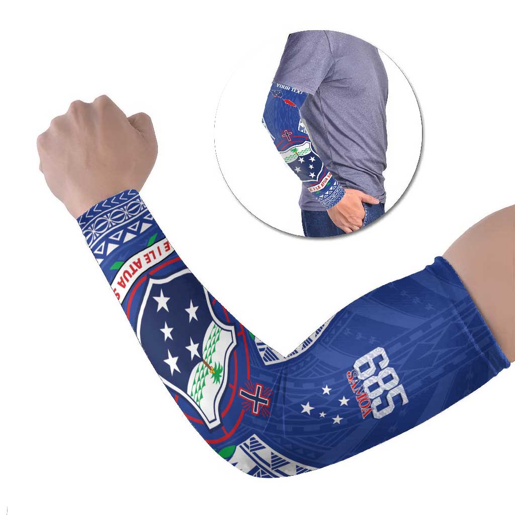 Personalised Samoa 685 Arm Sleeves Samoan Pride Coat Of Arms LT14 Set of 2 Blue - Polynesian Pride