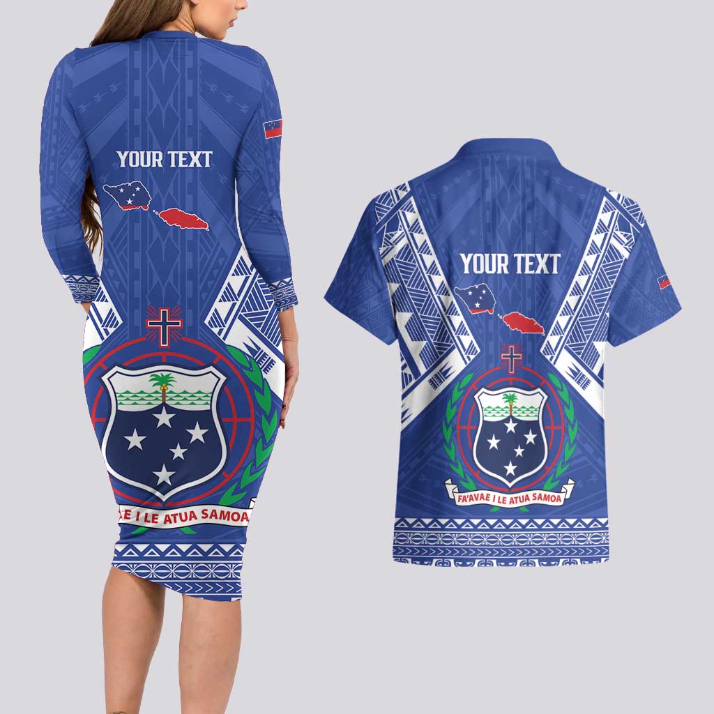 Personalised Samoa 685 Couples Matching Long Sleeve Bodycon Dress and Hawaiian Shirt Samoan Pride Coat Of Arms - Polynesian Pride