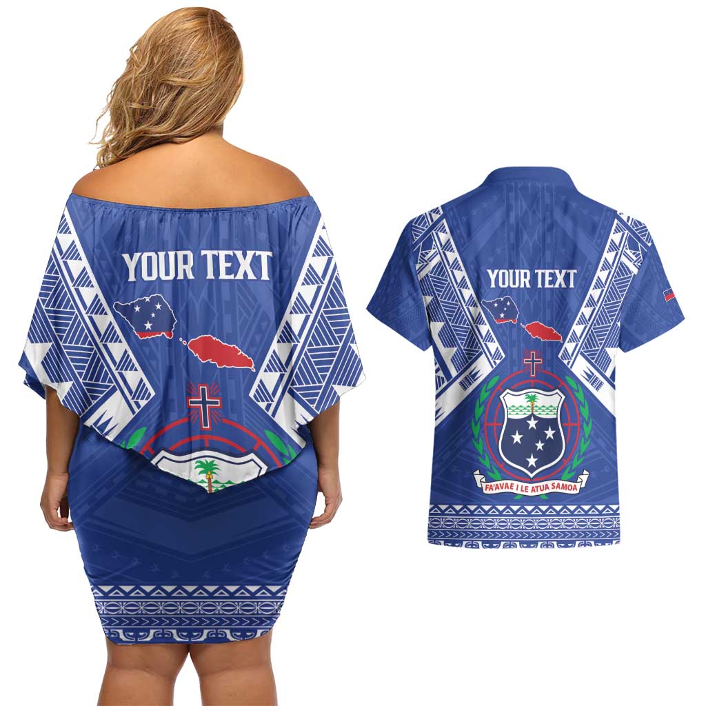Personalised Samoa 685 Couples Matching Off Shoulder Short Dress and Hawaiian Shirt Samoan Pride Coat Of Arms - Polynesian Pride