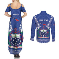 Personalised Samoa 685 Couples Matching Summer Maxi Dress and Long Sleeve Button Shirt Samoan Pride Coat Of Arms - Polynesian Pride