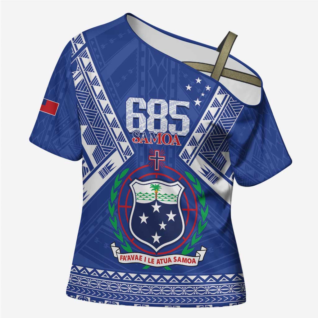 Personalised Samoa 685 Cross Shoulder Shirt Samoan Pride Coat Of Arms - Polynesian Pride