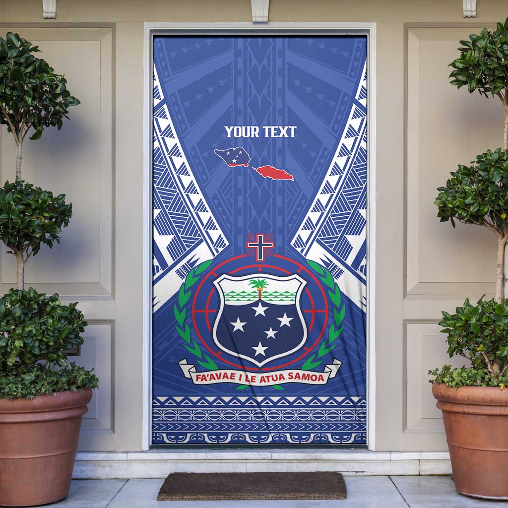 Personalised Samoa 685 Door Cover Samoan Pride Coat Of Arms LT14 Blue - Polynesian Pride