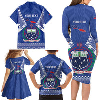 Personalised Samoa 685 Family Matching Long Sleeve Bodycon Dress and Hawaiian Shirt Samoan Pride Coat Of Arms - Polynesian Pride