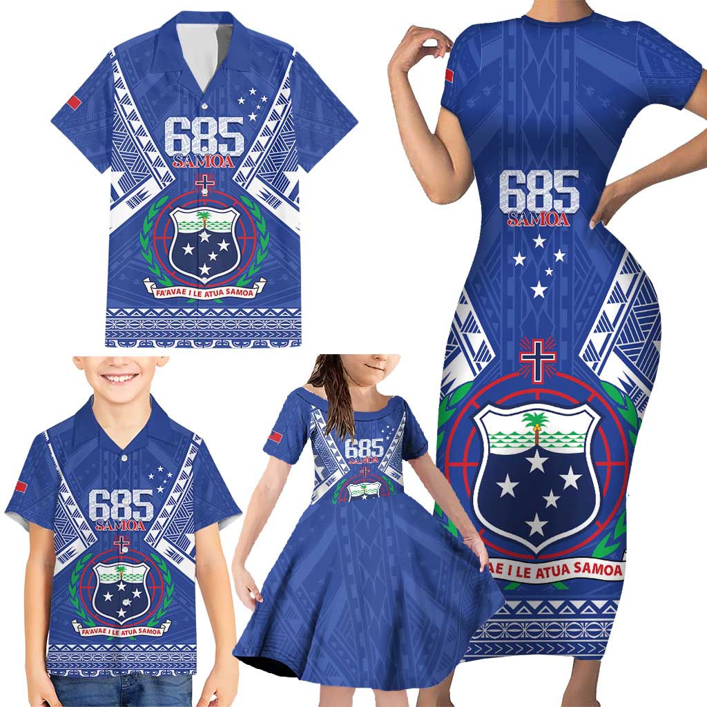 Personalised Samoa 685 Family Matching Short Sleeve Bodycon Dress and Hawaiian Shirt Samoan Pride Coat Of Arms - Polynesian Pride