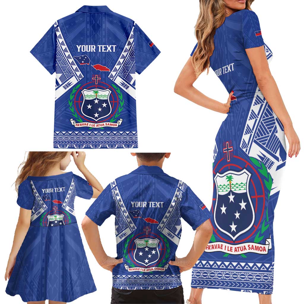 Personalised Samoa 685 Family Matching Short Sleeve Bodycon Dress and Hawaiian Shirt Samoan Pride Coat Of Arms - Polynesian Pride