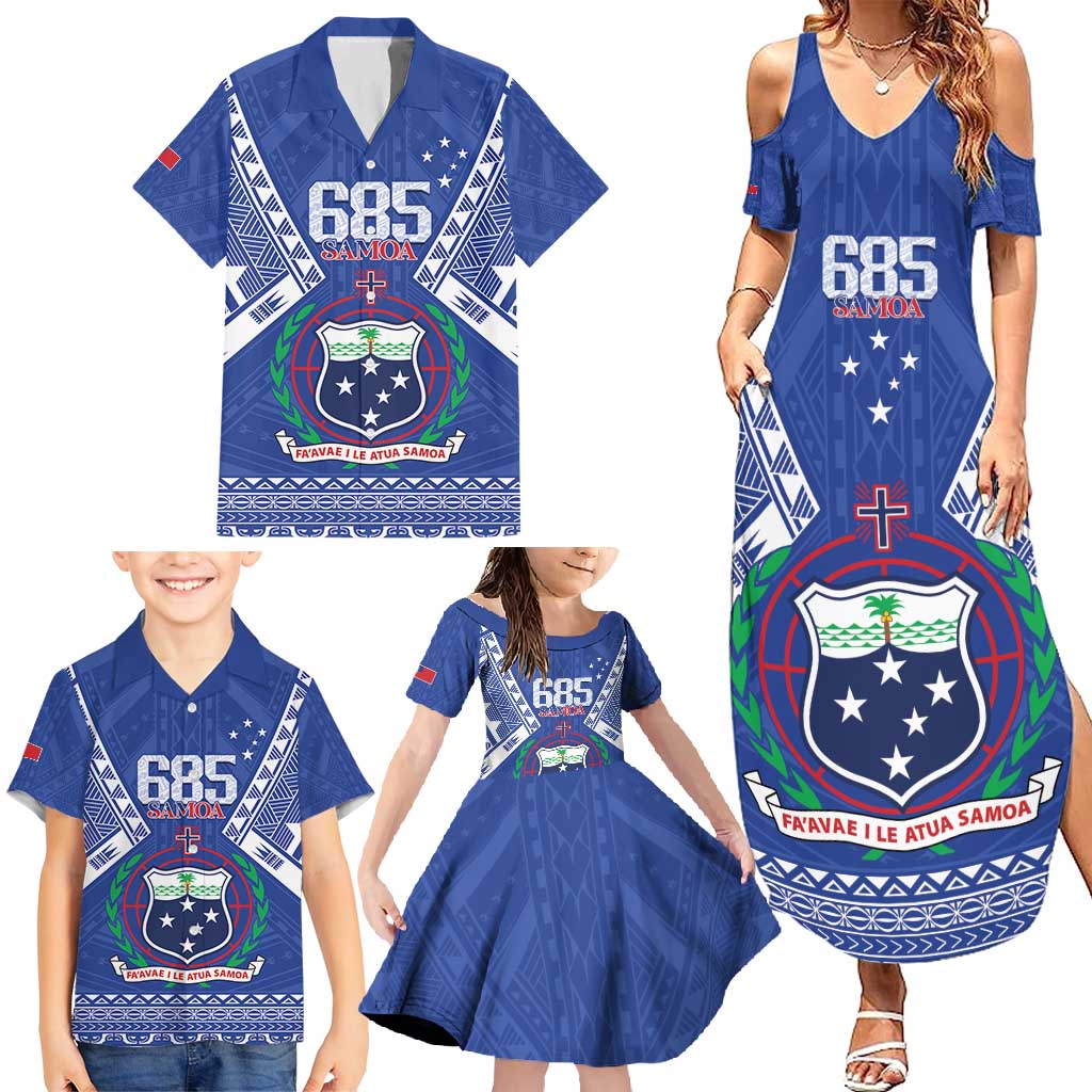 Personalised Samoa 685 Family Matching Summer Maxi Dress and Hawaiian Shirt Samoan Pride Coat Of Arms - Polynesian Pride