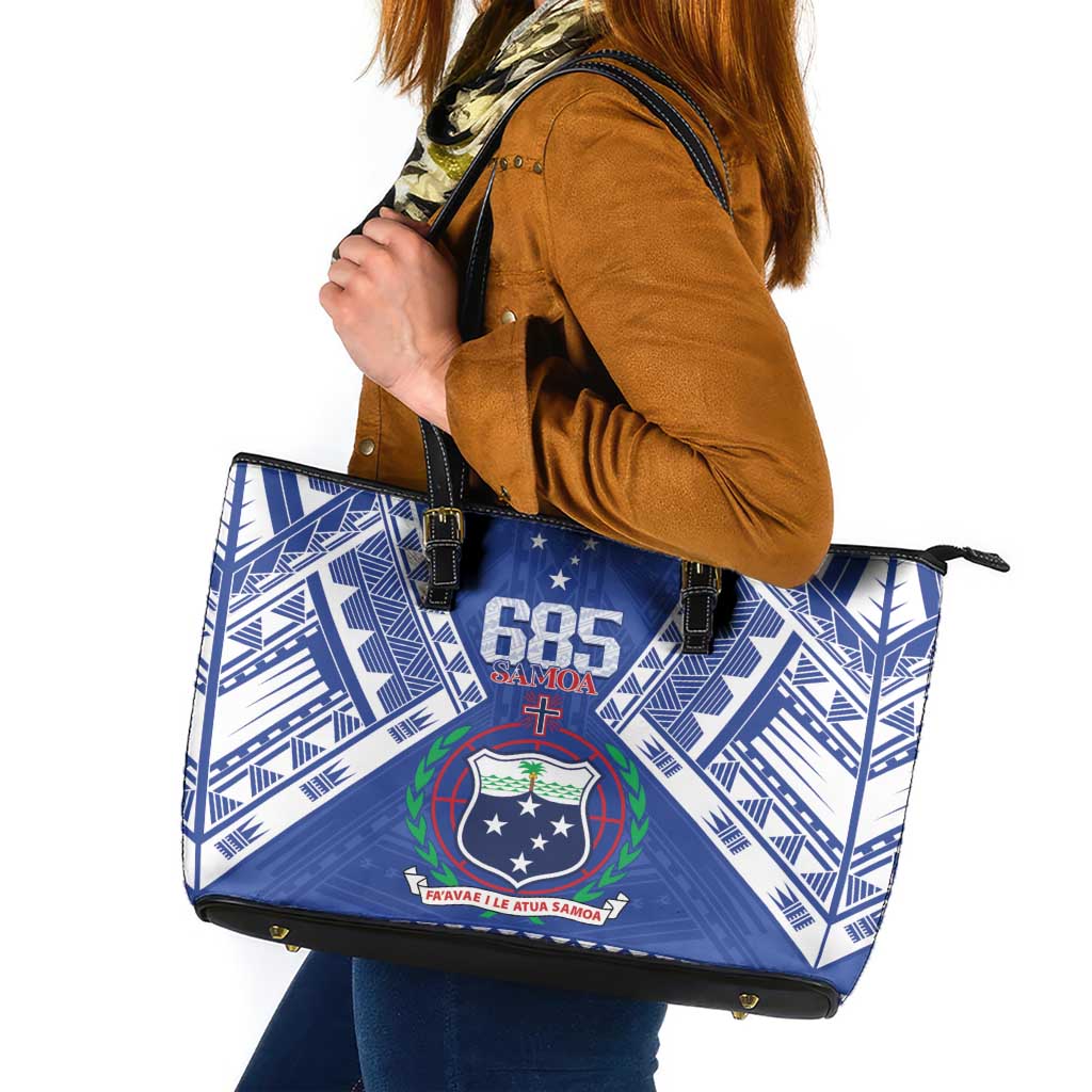 Samoa 685 Leather Tote Bag Samoan Pride Coat Of Arms LT14 Blue - Polynesian Pride