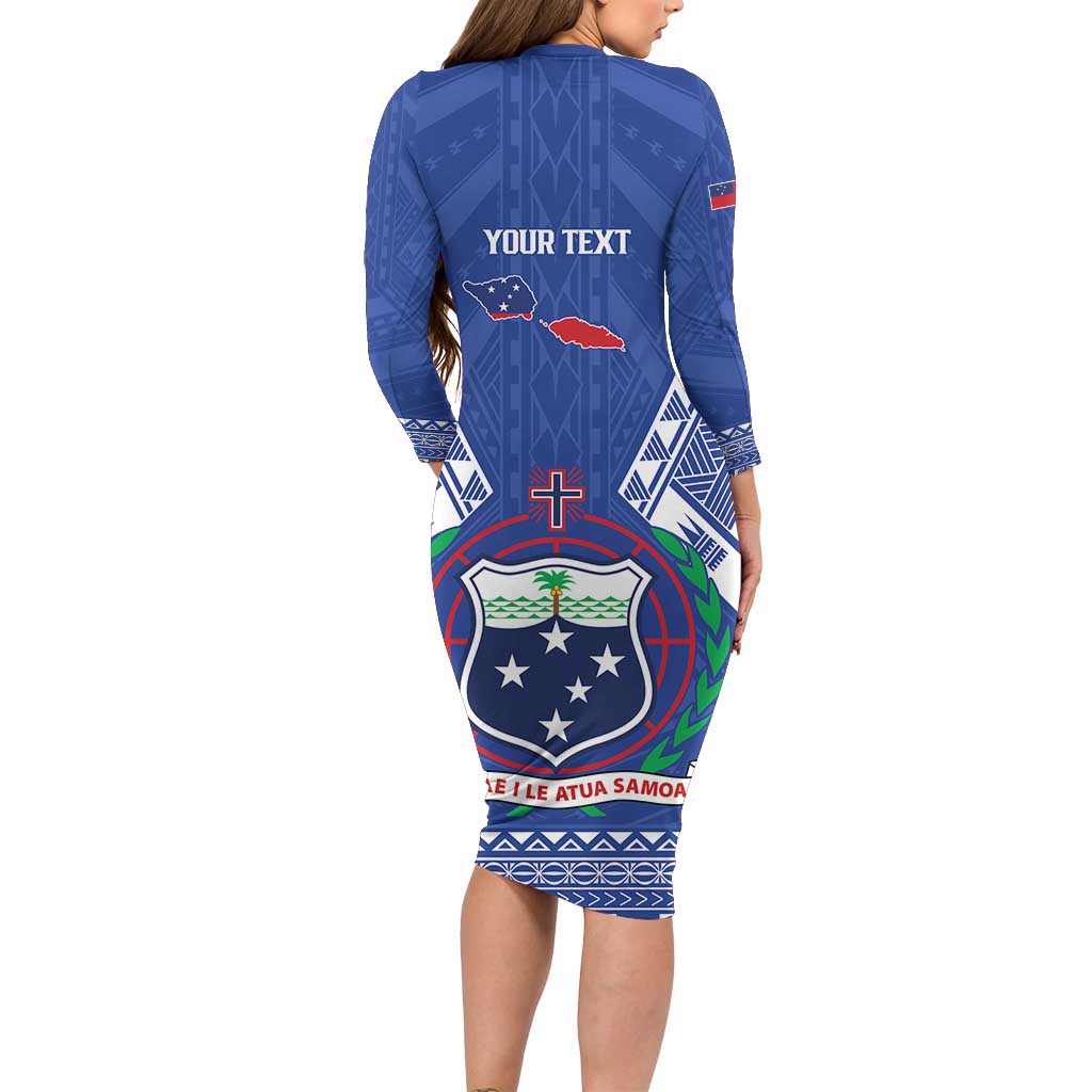 Personalised Samoa 685 Long Sleeve Bodycon Dress Samoan Pride Coat Of Arms - Polynesian Pride