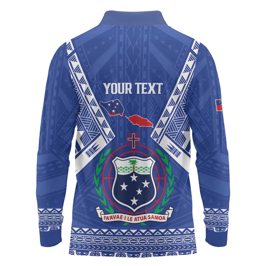 Personalised Samoa 685 Long Sleeve Polo Shirt Samoan Pride Coat Of Arms - Polynesian Pride