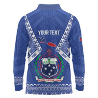 Personalised Samoa 685 Long Sleeve Polo Shirt Samoan Pride Coat Of Arms - Polynesian Pride