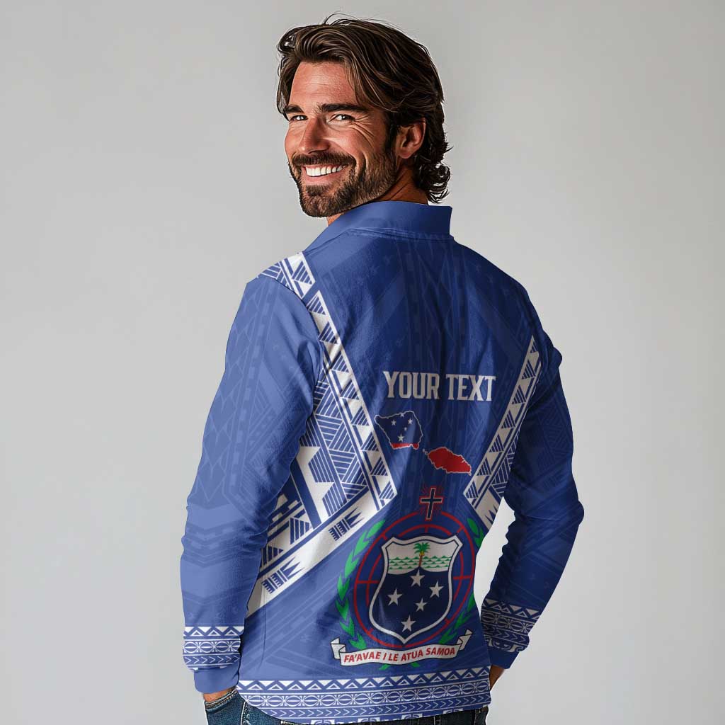 Personalised Samoa 685 Long Sleeve Polo Shirt Samoan Pride Coat Of Arms - Polynesian Pride