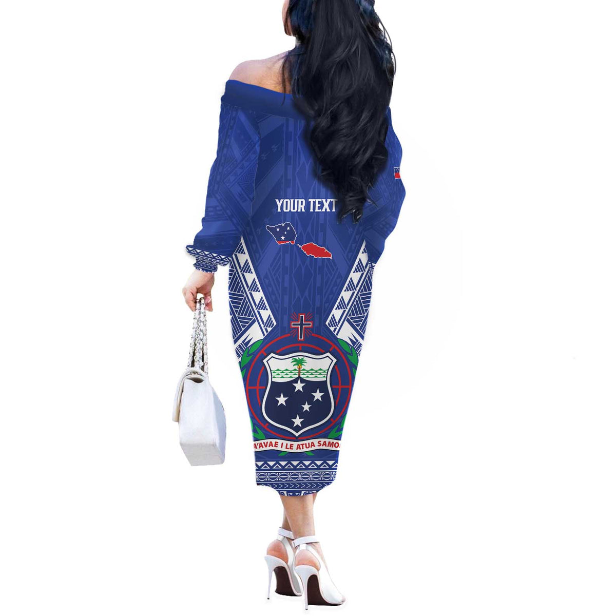 Personalised Samoa 685 Off The Shoulder Long Sleeve Dress Samoan Pride Coat Of Arms - Polynesian Pride