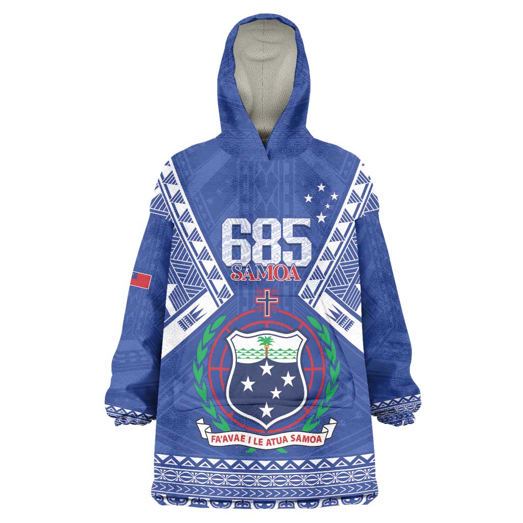Personalised Samoa 685 Wearable Blanket Hoodie Samoan Pride Coat Of Arms LT14 One Size Blue - Polynesian Pride