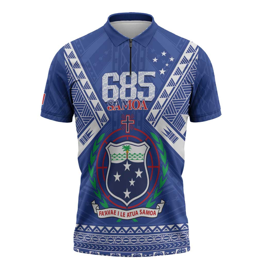Personalised Samoa 685 Zipper Polo Shirt Samoan Pride Coat Of Arms - Polynesian Pride