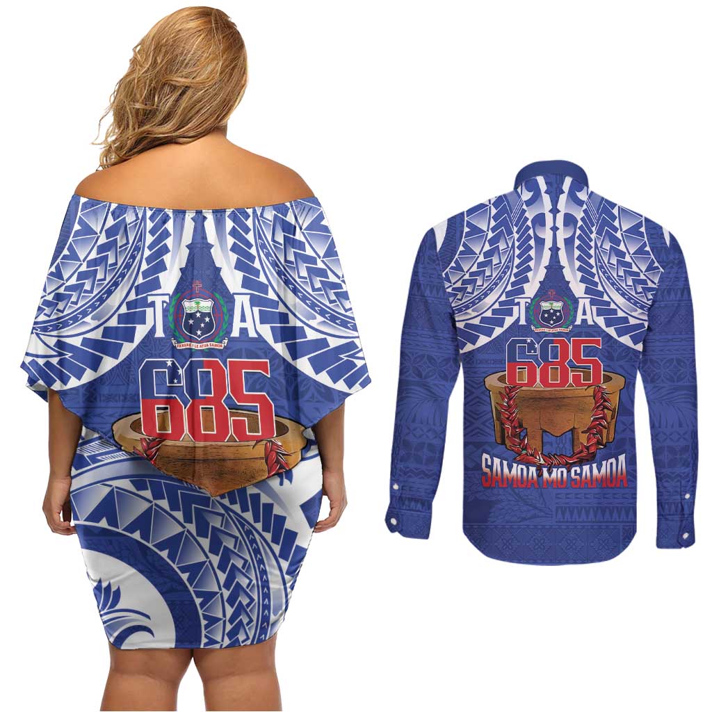 Toa Samoa Rugby Couples Matching Off Shoulder Short Dress and Long Sleeve Button Shirt 685 Pride Tanoa Ula Fala - Polynesian Pride