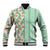 Menthol Green Aloha Hawaii Tiki Baseball Jacket Tropical Plumeria - Seamless Style