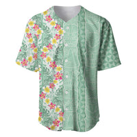 Menthol Green Aloha Hawaii Tiki Baseball Jersey Tropical Plumeria - Seamless Style LT14 Green - Polynesian Pride