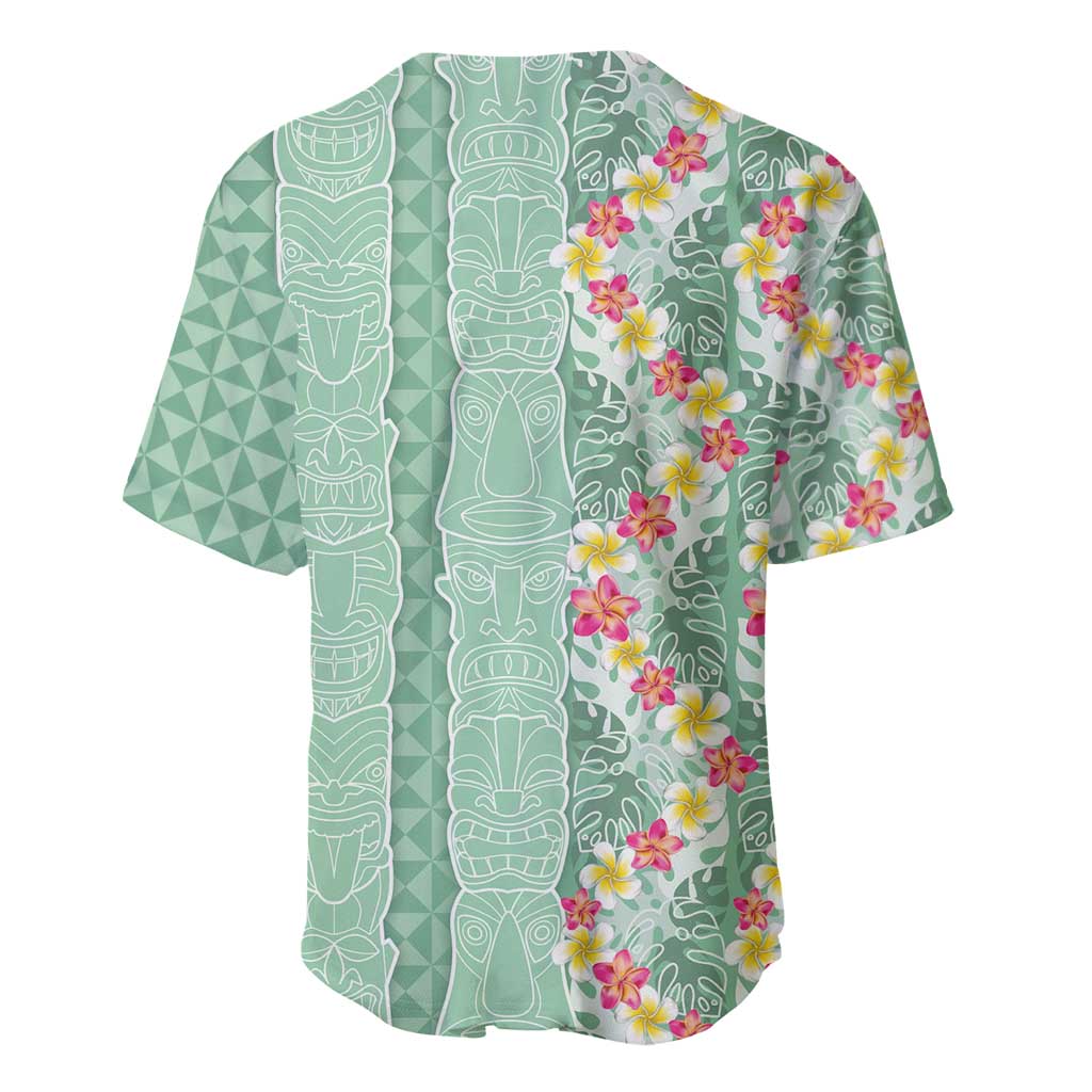 Menthol Green Aloha Hawaii Tiki Baseball Jersey Tropical Plumeria - Seamless Style LT14 - Polynesian Pride
