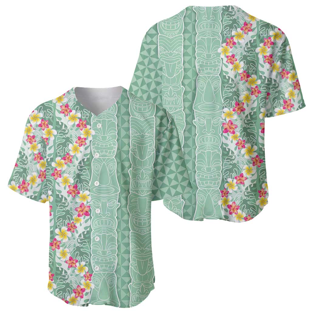 Menthol Green Aloha Hawaii Tiki Baseball Jersey Tropical Plumeria - Seamless Style LT14 - Polynesian Pride