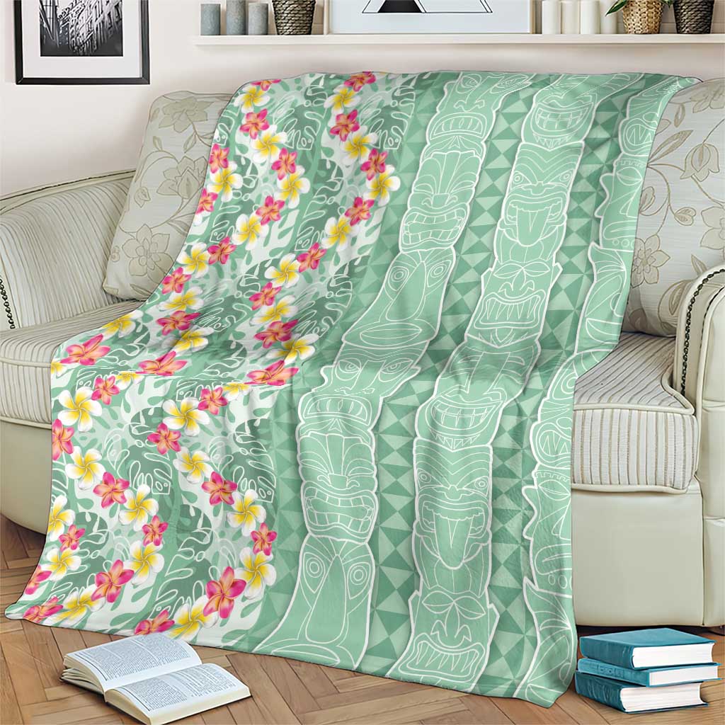 Menthol Green Aloha Hawaii Tiki Blanket Tropical Plumeria - Seamless Style