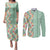 Menthol Green Aloha Hawaii Tiki Couples Matching Puletasi and Long Sleeve Button Shirt Tropical Plumeria - Seamless Style